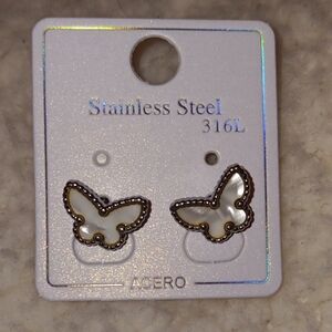 Stainless Steel Butterfly Earrings - White